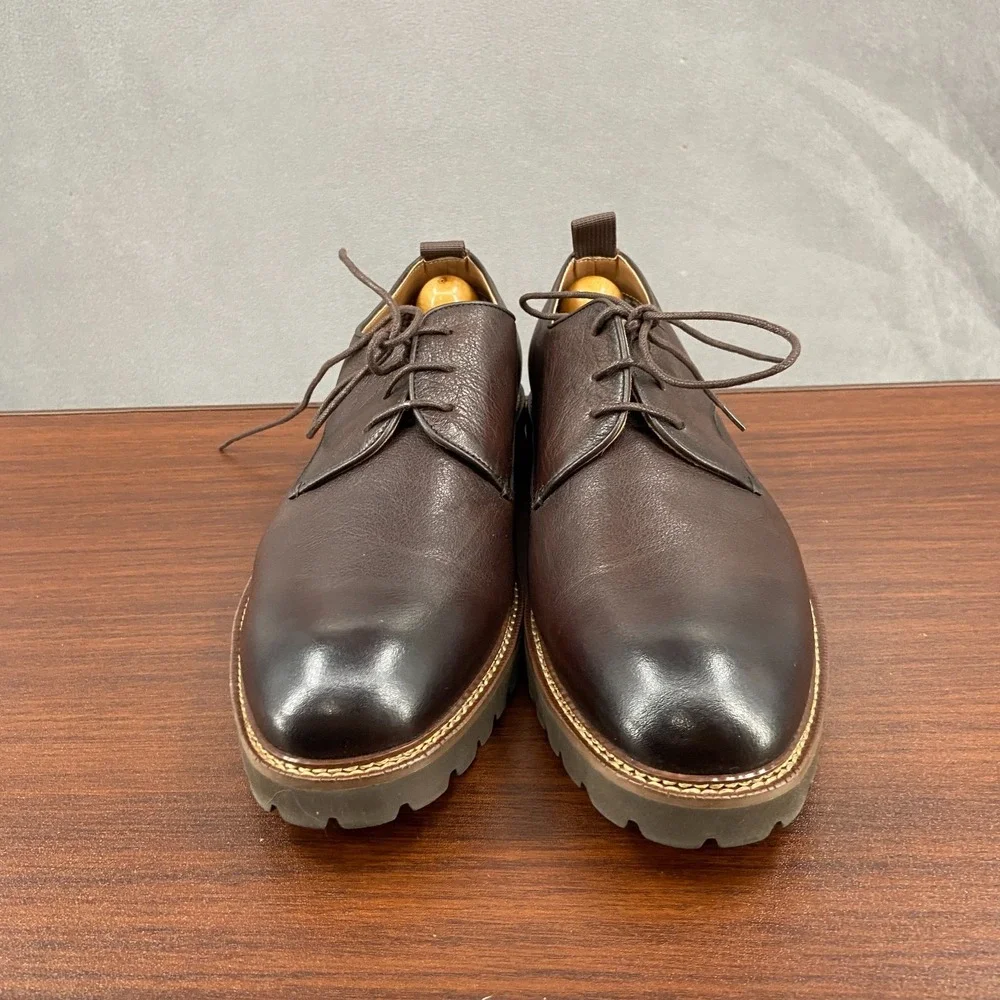 Thomas & Vine Davies Mens US 9 Dress Shoes Brown Leather Plain Toe Derby Formal